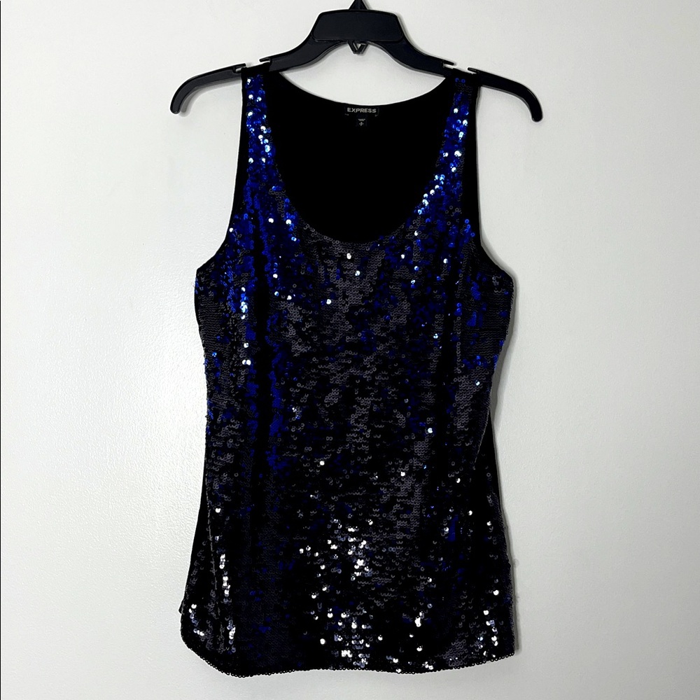 EXPRESS black and navy Sequin tank top, size small